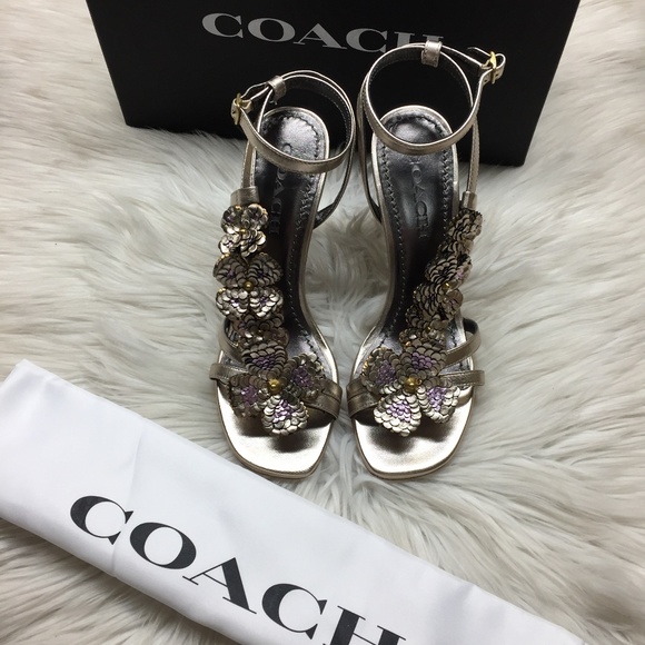 Coach Shoes - Coach Metallic Floral Heeled Sandal 7.5M